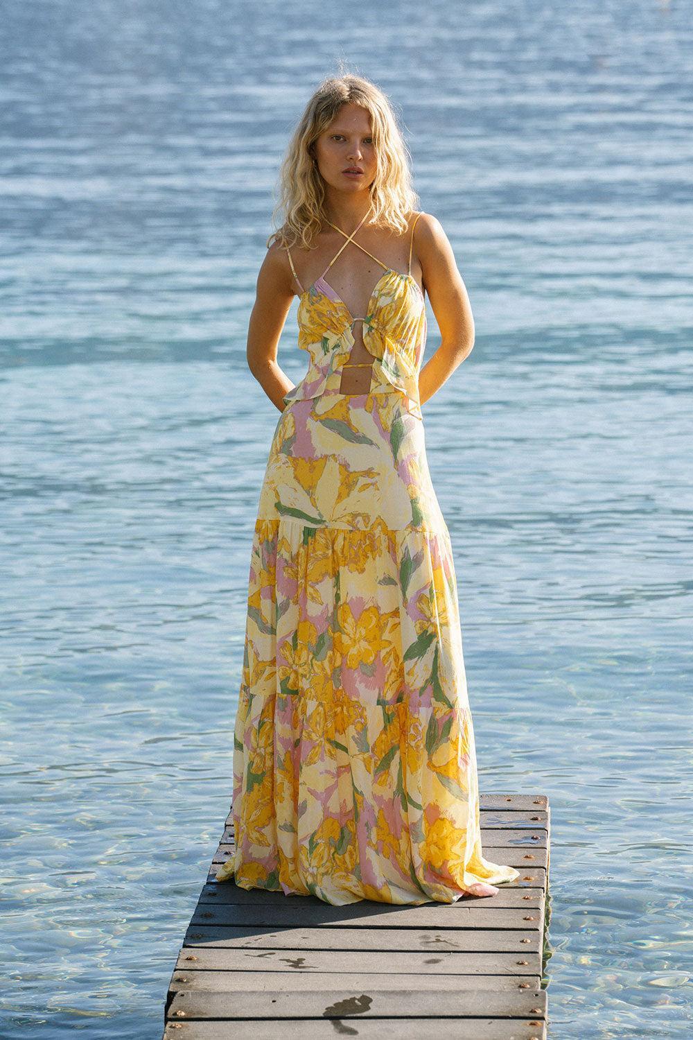 Calabria Halter Dress - Scout Floral Product Image