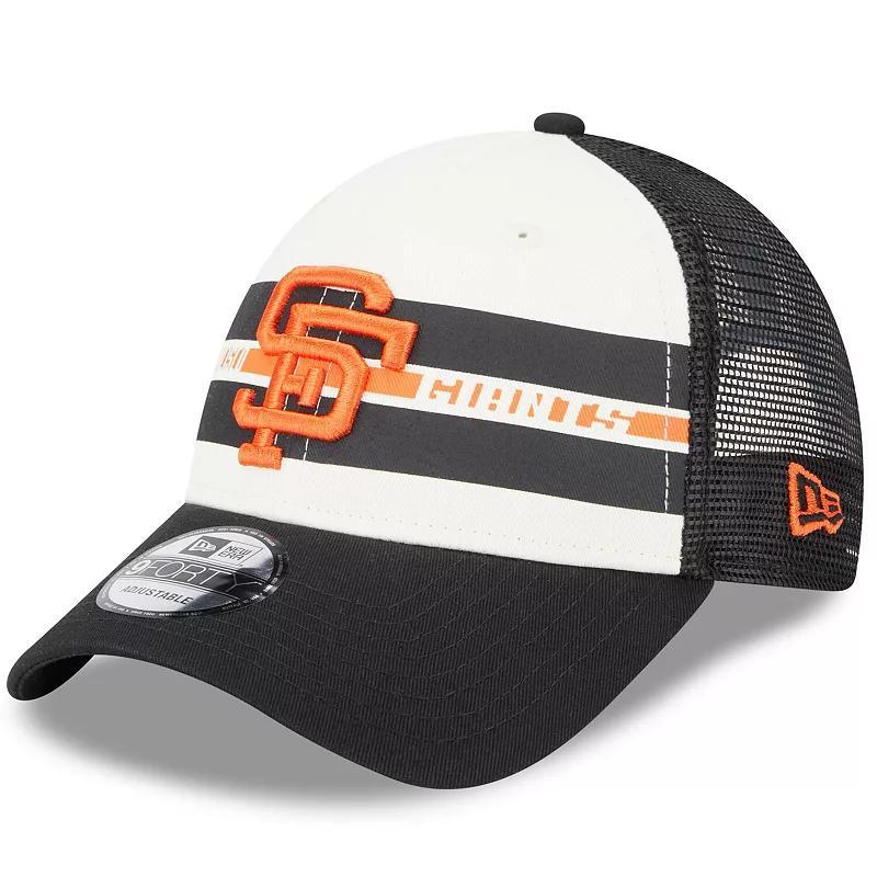 Mens New Era /Black San Francisco Giants Team Stripe Trucker 9FORTY Snapback Hat Product Image