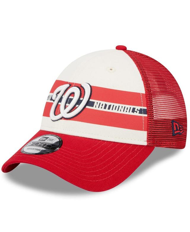 Mens New Era White Washington Nationals Team Stripe Trucker 9FORTY Snapback Hat - White Product Image