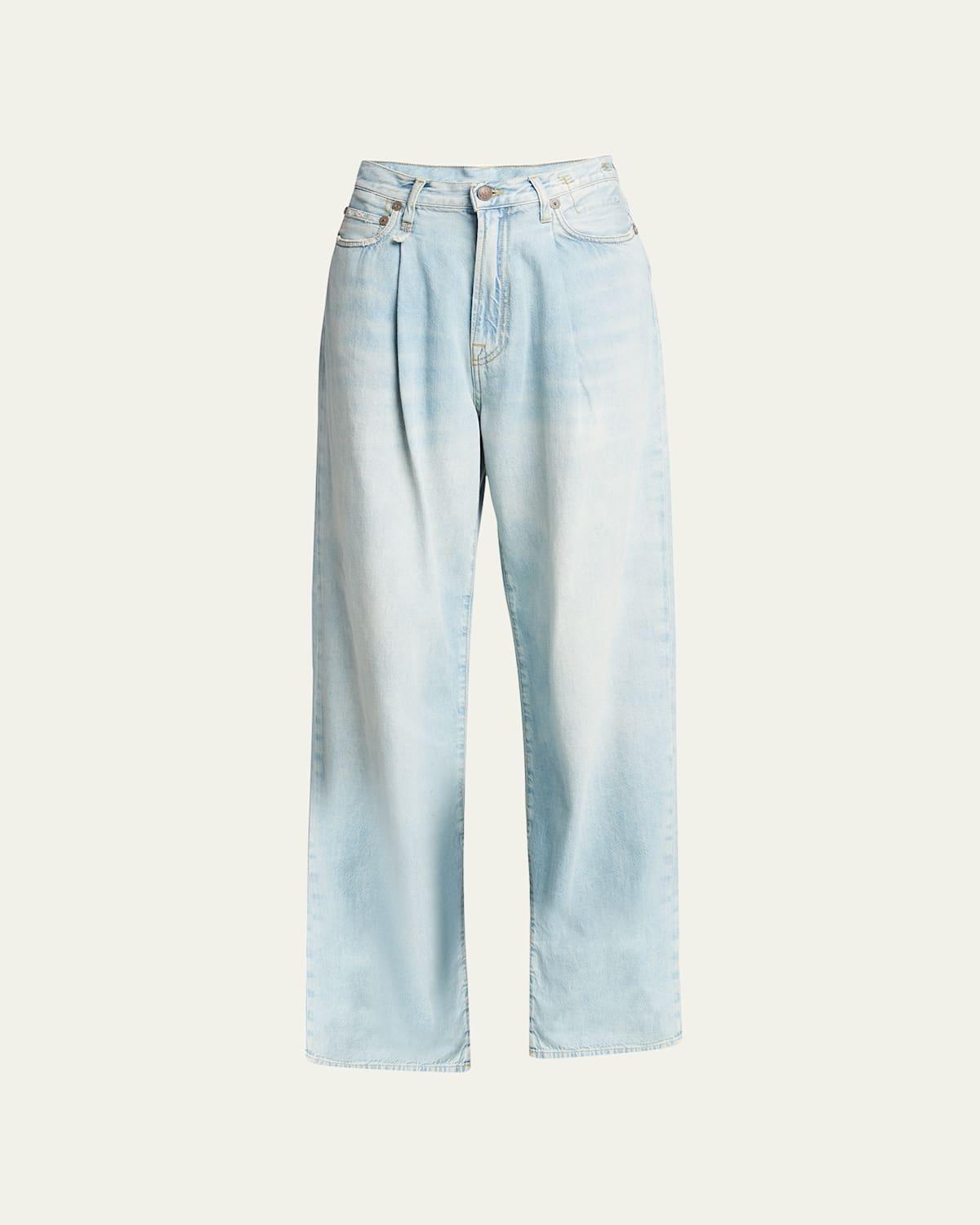 R13 Damon Pleated Wide Leg in Lennon Blue - Denim-Light. Size 28 (also in 27, 29, 30, 31). Product Image