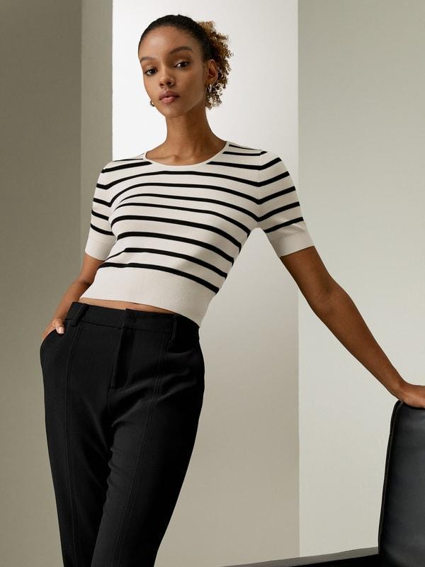 Silk Striped Cropped Knit Top Product Image