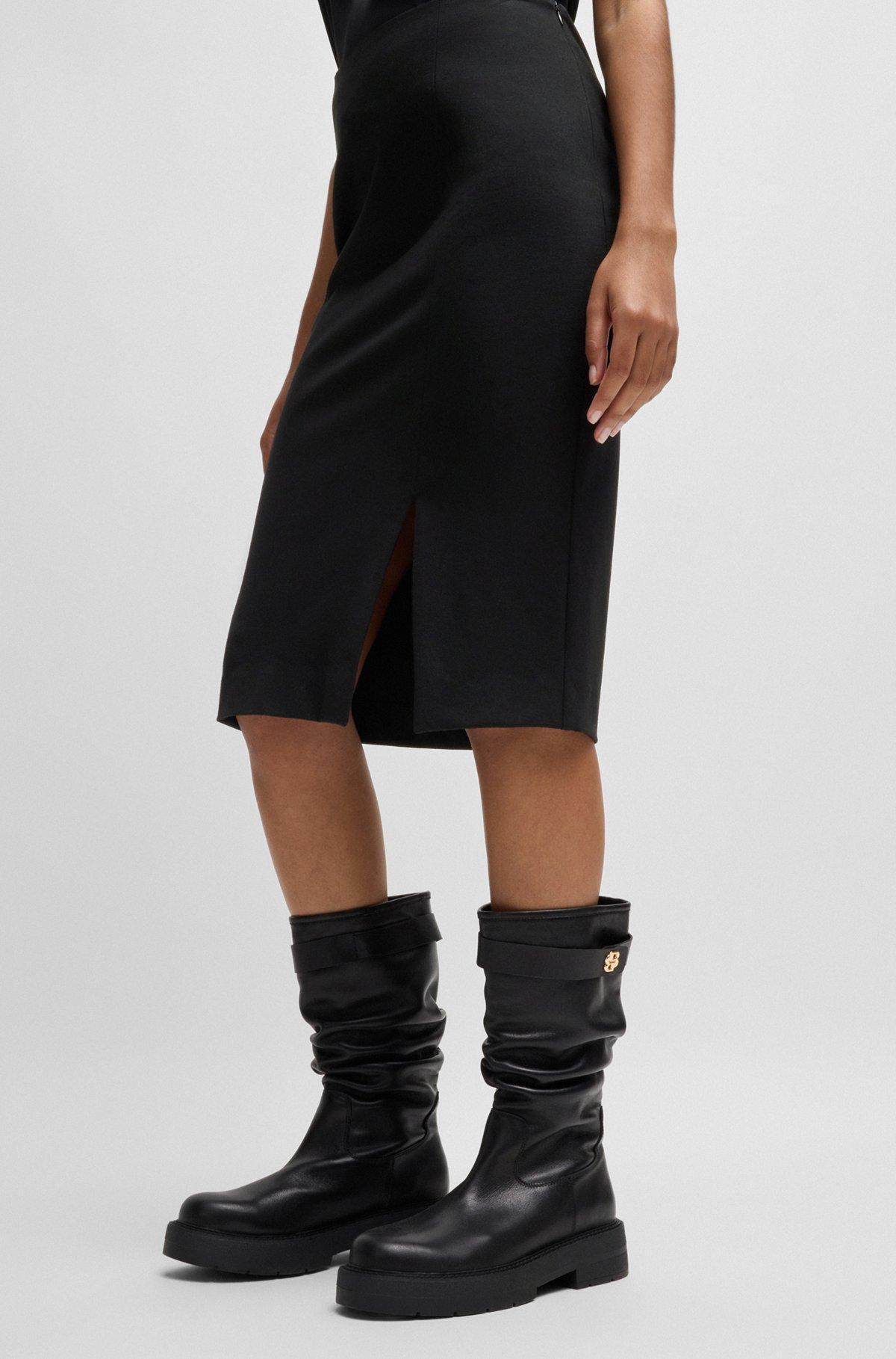 Pencil skirt in stretch fabric with front slit Product Image