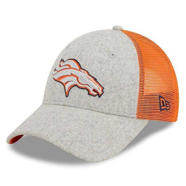 Mens New Era Heather Gray/Orange Denver Broncos Pop Trucker 9FORTY Adjustable Hat Product Image