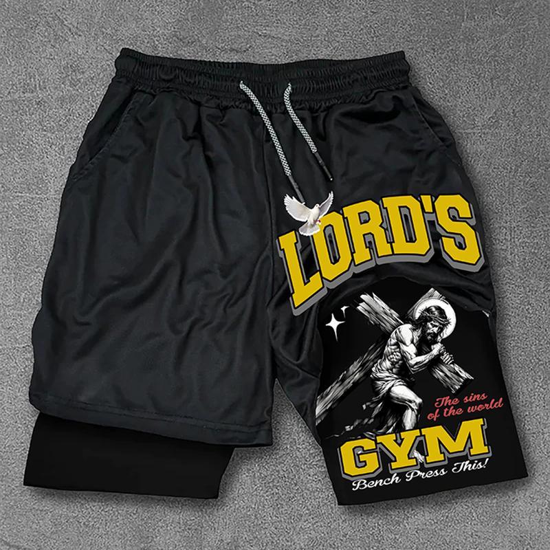 Lord's Gym Print Drawstring Double Layer Gym Shorts Product Image