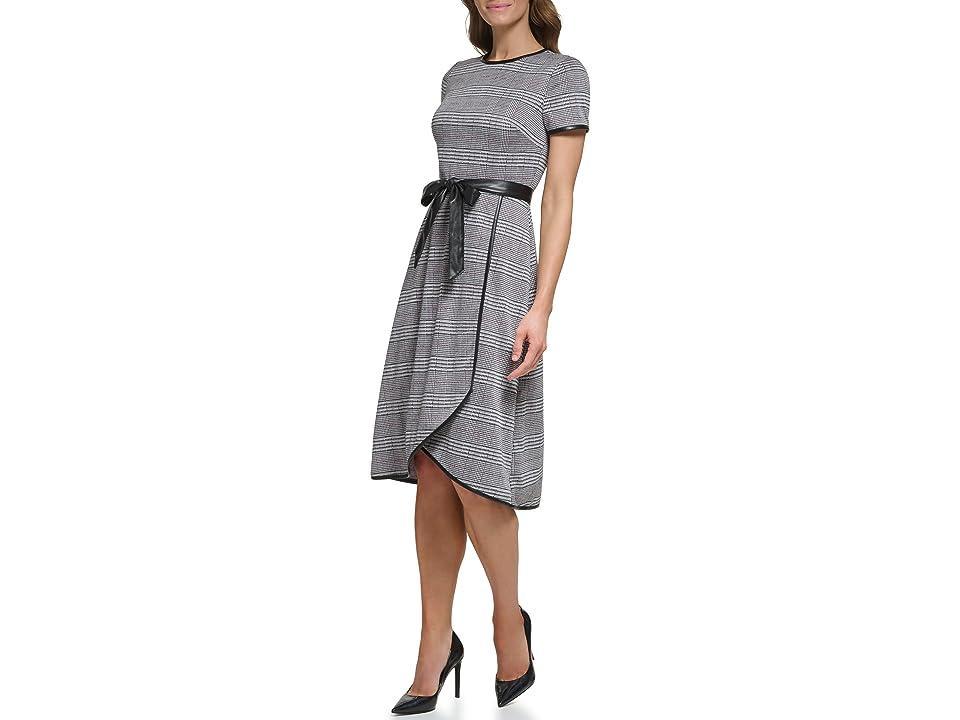 DKNY Plaid Midi with Leather Belt (Black/Maroon) Women's Clothing Product Image