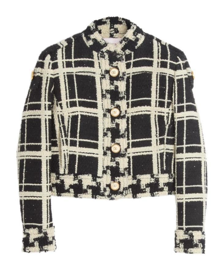 VALENTINO Check-pattern Cropped Jacket In White Product Image