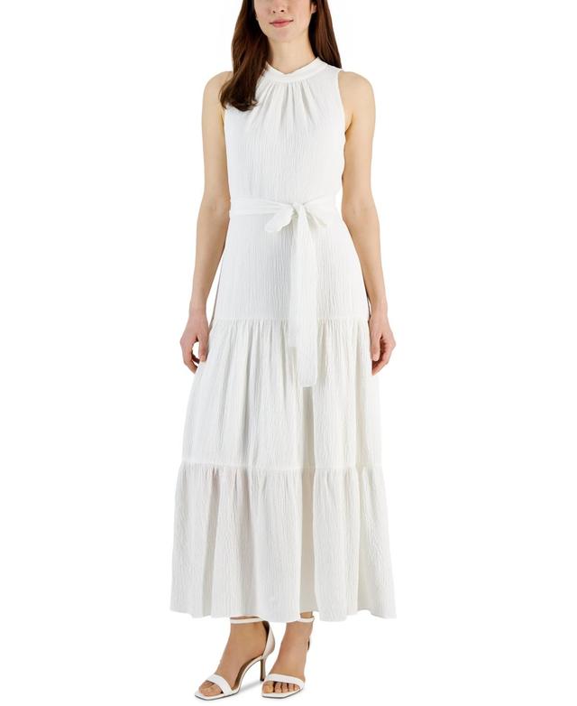 Anne Klein Womens Tie-Neck Tiered Sleeveless Maxi Dress Product Image