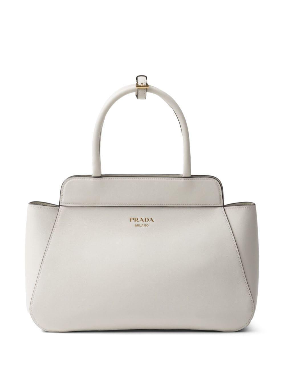 Medium Leather Tote Bag In White Product Image