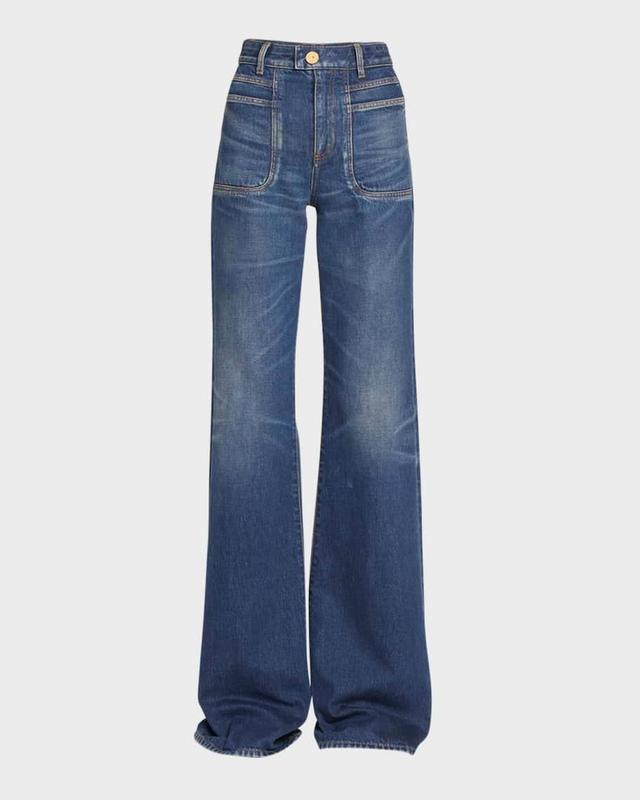 High-Rise Denim Flare Pants Product Image