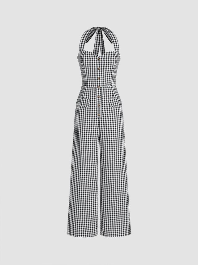 Halter Shirred Check Jumpsuit Product Image