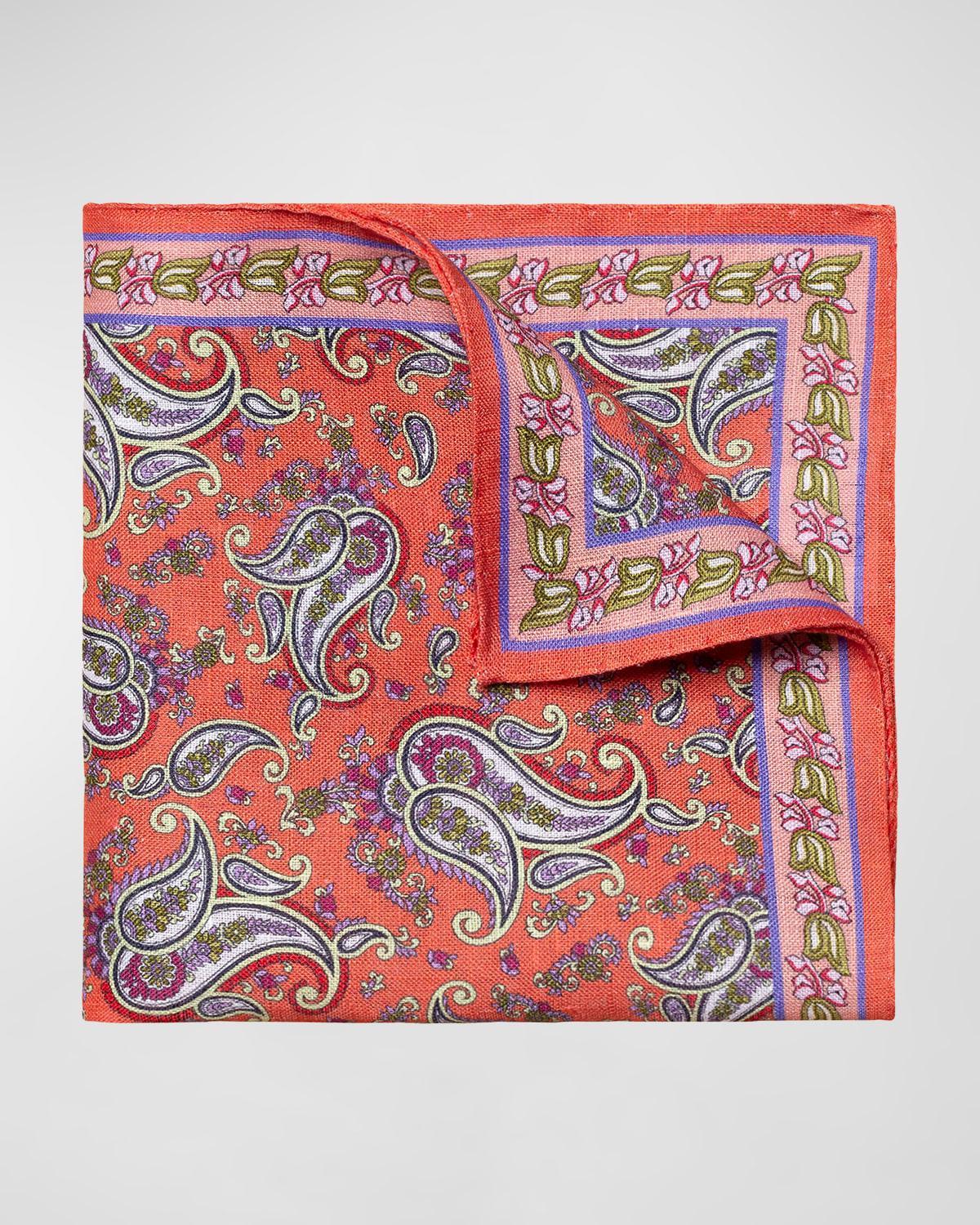 Mens Linen Paisley-Print Pocket Square Product Image