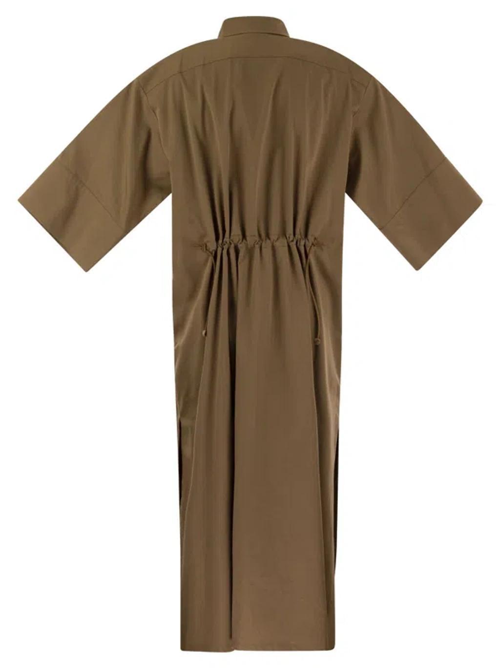 Eulalia Long Cotton And Silk Chemisier Dress In Brown Product Image