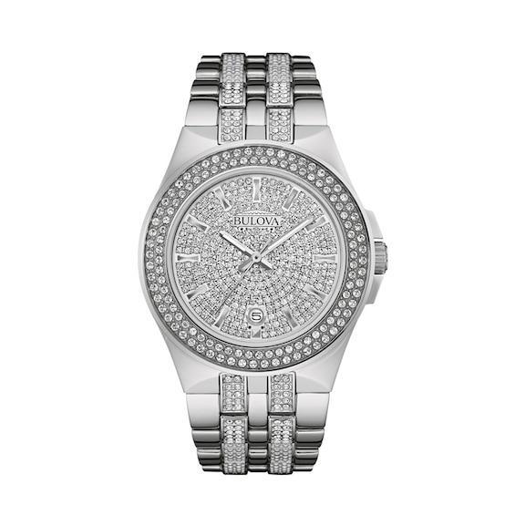 Men's Bulova Crystal Accent Watch with Silver-Tone Dial (Model: 96B235) Product Image