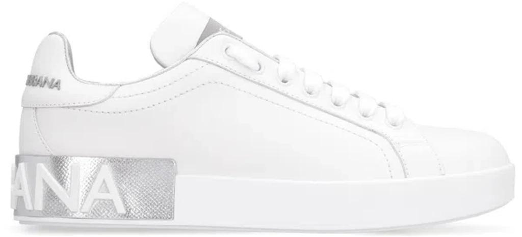 DOLCE & GABBANA Portofino Leather Low-top Sneaker In Silver Product Image