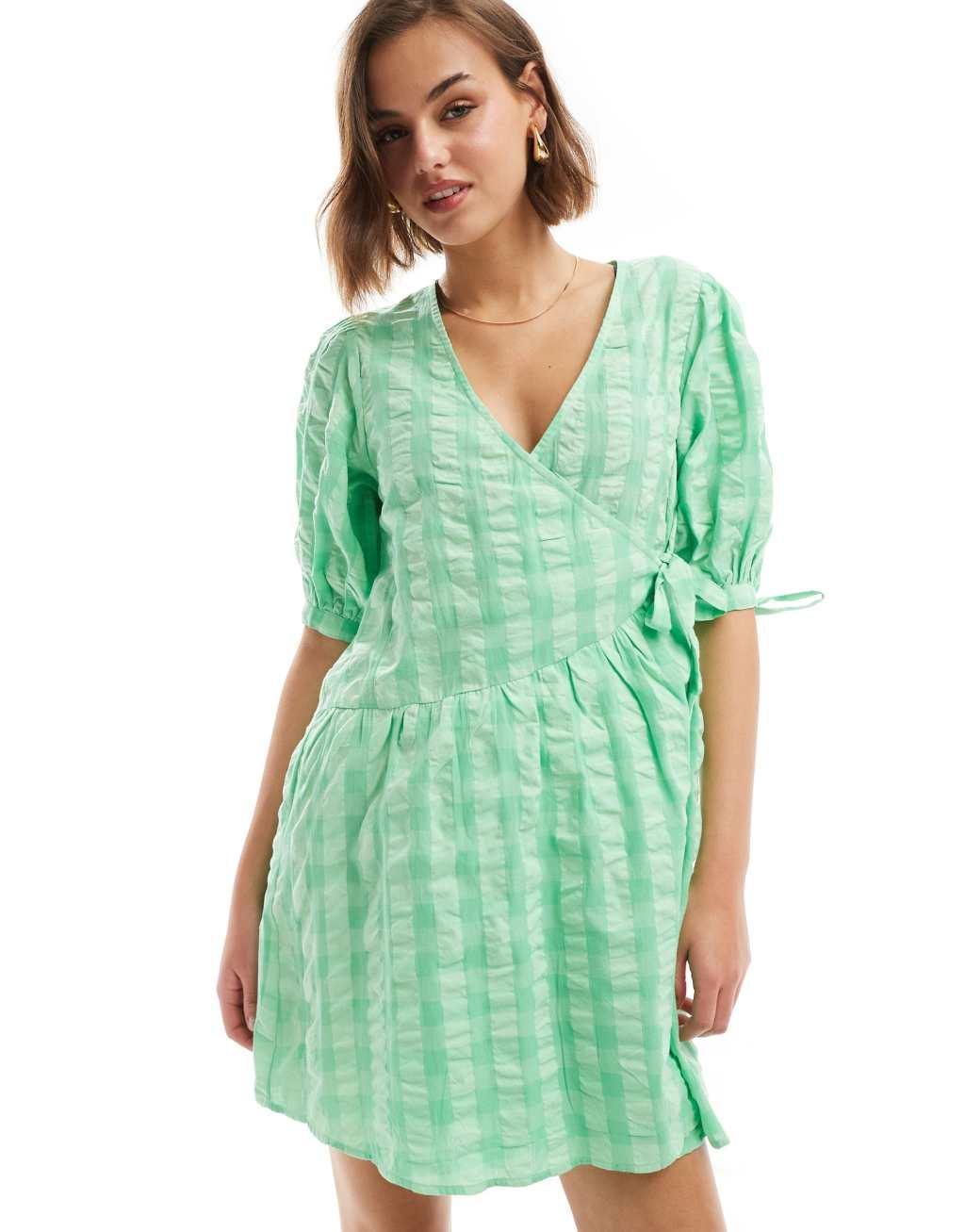 ASOS DESIGN wrap mini smock dress in bright gingham Product Image