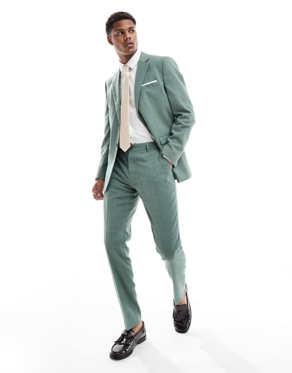 Selected Homme linen mix slim fit suit jacket in green Product Image