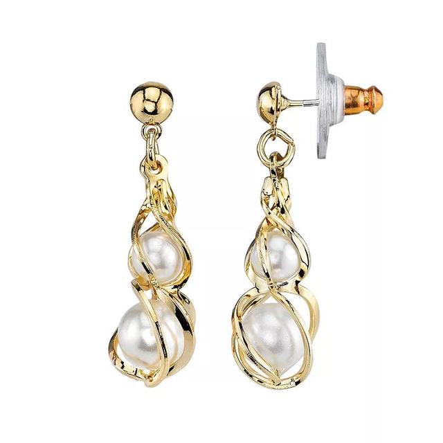 1928 Simulated Pearl Twist Drop Earrings, Womens, White Product Image