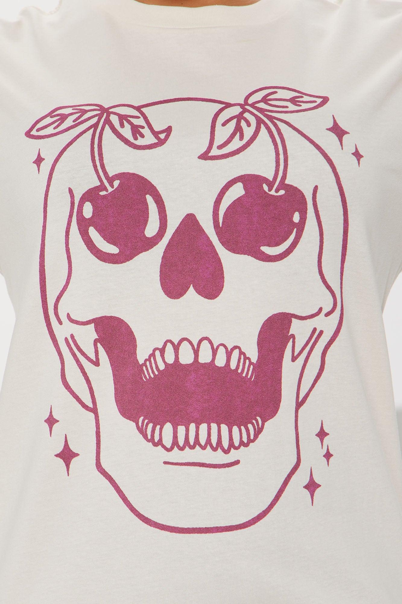 Cherry Eyes Skull Graphic Tee - Off White Product Image