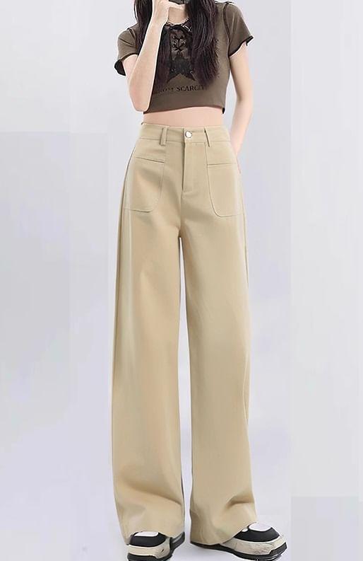 High Waist Plain Cropped Wide Leg Pants Product Image