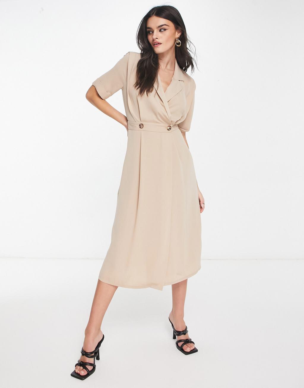 ASOS DESIGN wrap tux midi dress with shoulder pads Product Image