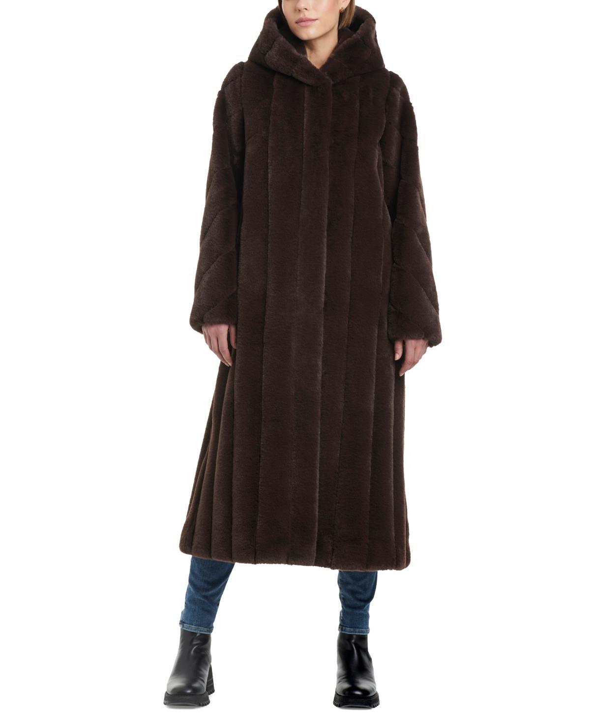 Jones New York Womens Hooded Faux-Fur Maxi Coat Product Image