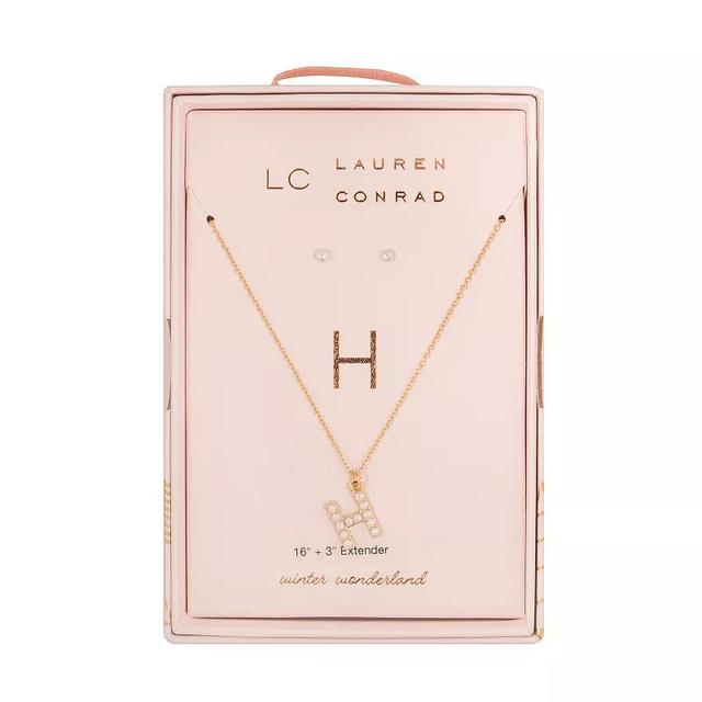 LC Lauren Conrad Simulated Pearl Initial Necklace & Earring Set, Womens, H Initial Product Image