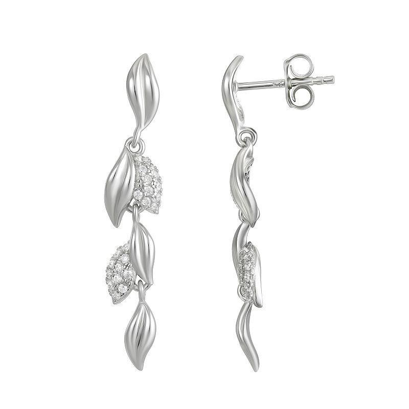 Sterling Silver Cubic Zirconia Vine Linear Drop Earrings, Womens Product Image