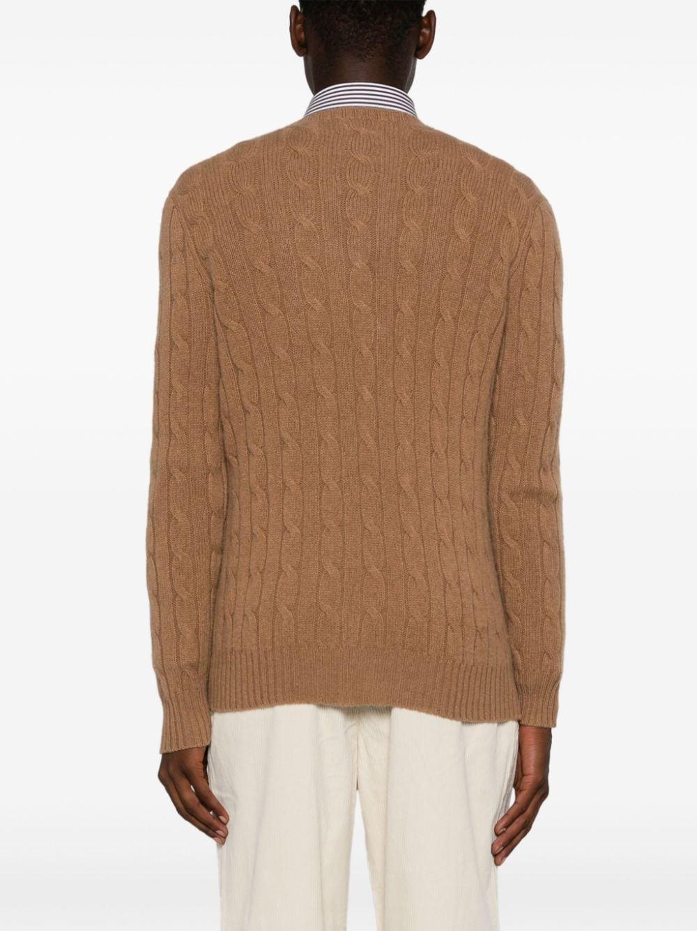 Cashmere Cable Knit Crewneck Sweater In Brown Product Image