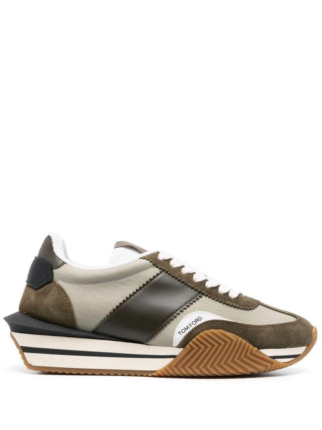 TOM FORD James Raised-sole Suede And Canvas Trainers In Green Product Image