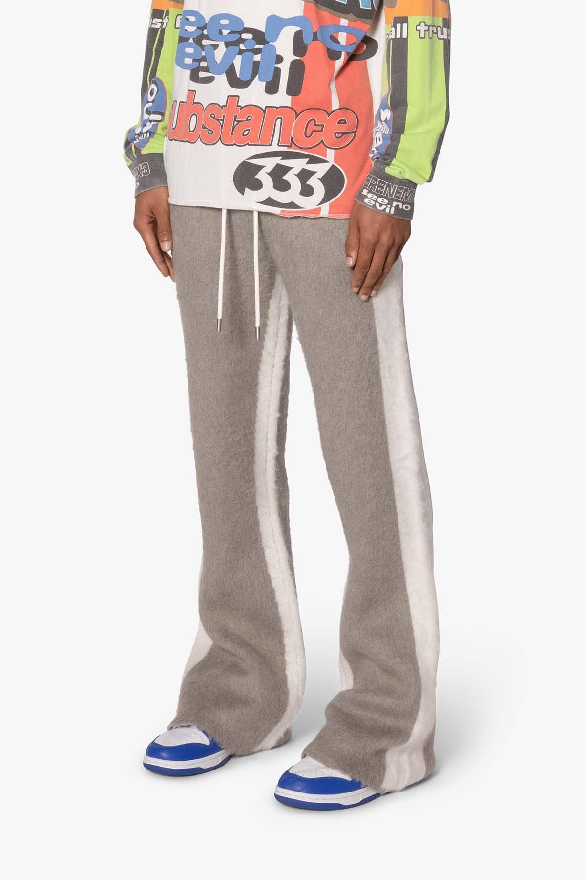 Fuzzy Stripe Sweatpants - Grey Product Image