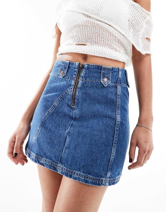 Free People denim a-line mini skirt in mid wash blue Product Image