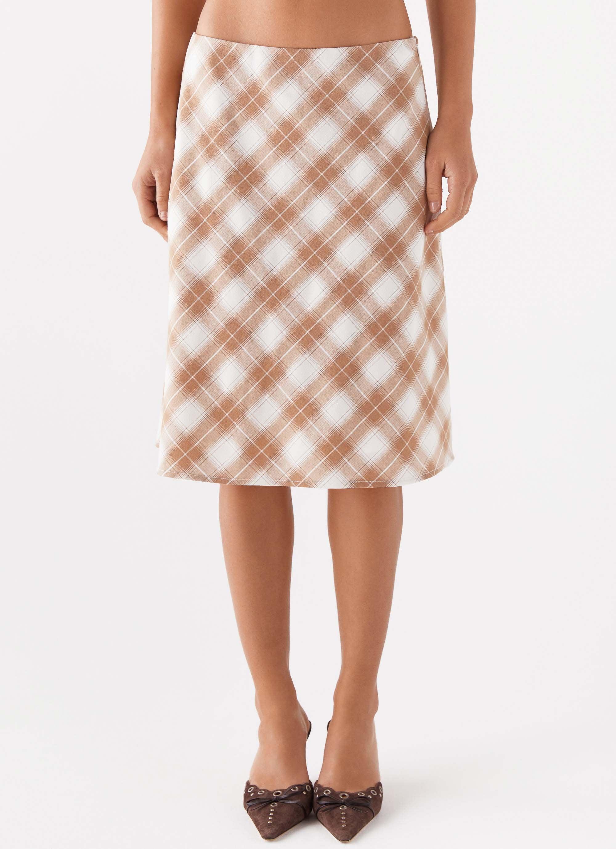 Andie Midi Skirt - Brown/White Plaid Product Image