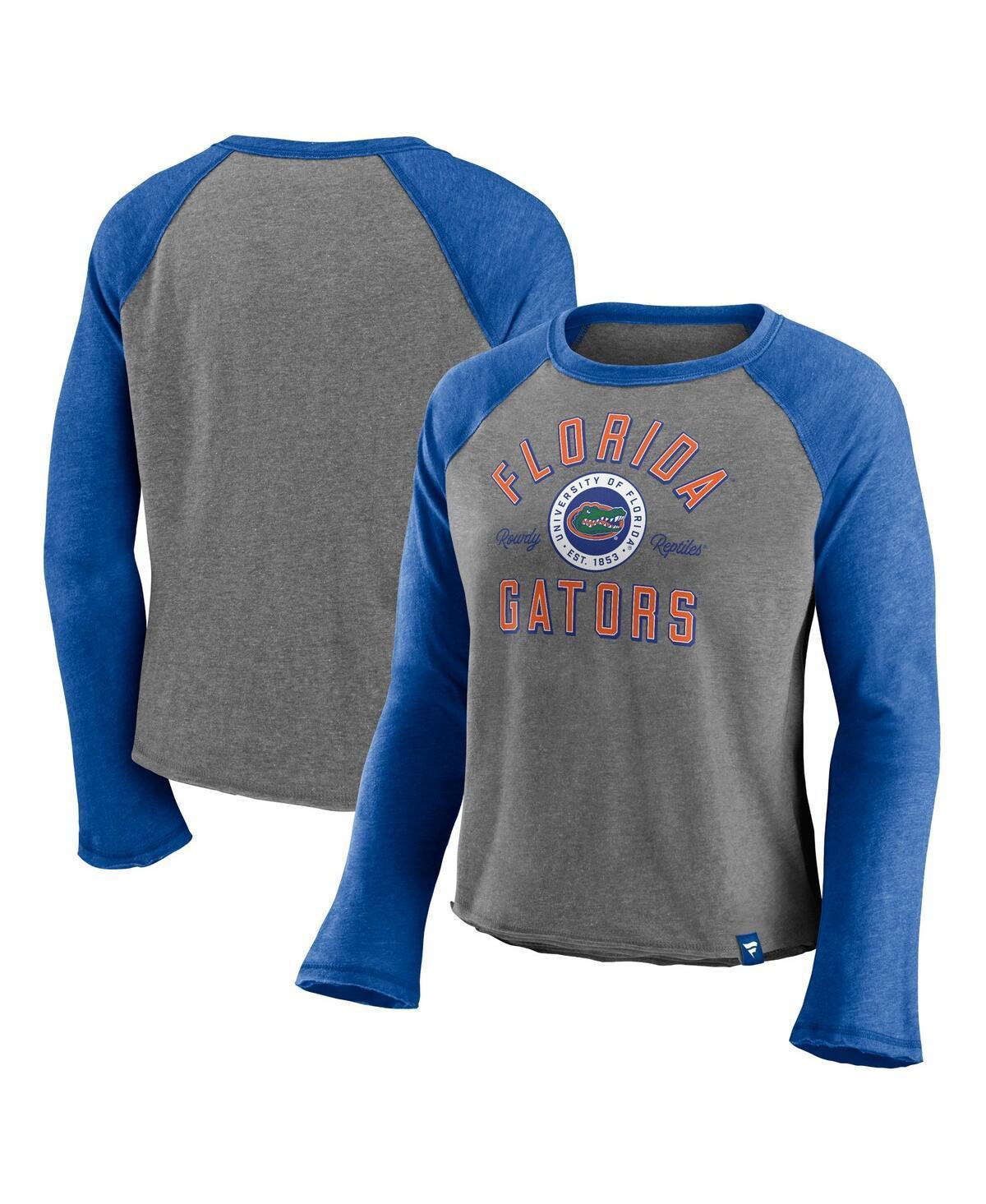 Womens Fanatics Branded Heathered Gray/Heathered Royal Florida Gators Competitive Edge Cropped Raglan Long Sleeve T-Shirt Product Image