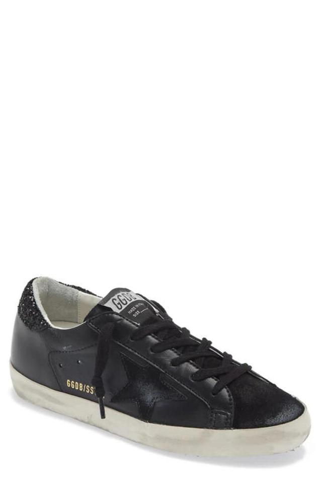 Superstar Leather Glitter Low-top Sneakers In Black Product Image