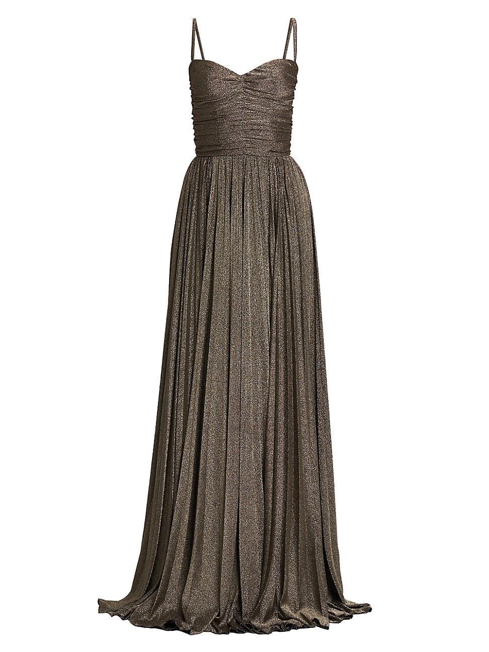 Womens Metallic Ruched Pleated Gown Product Image