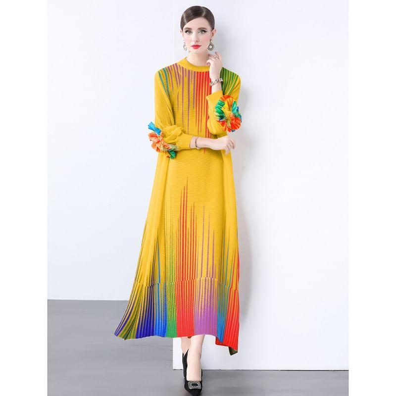 Long-Sleeve Round Neck Print Floral Accent Maxi Tunic Dress Product Image