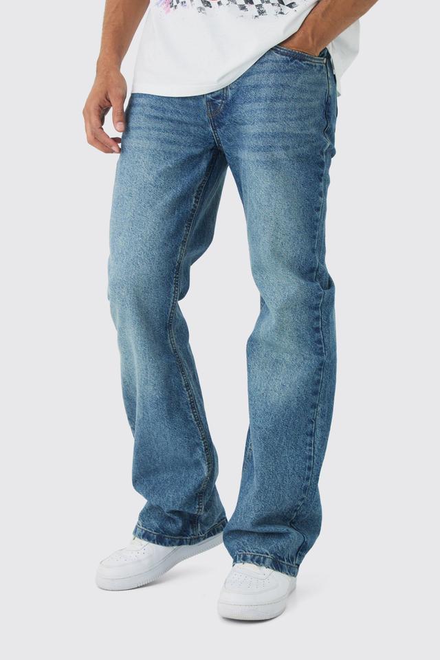 Relaxed Rigid Flare Jean In Vintage Blue | boohooMAN USA Product Image