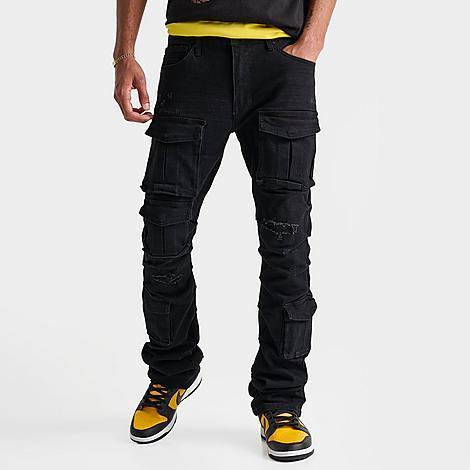 Smoke Rise Mens Stacked Flare Cargo Denim Jeans Product Image