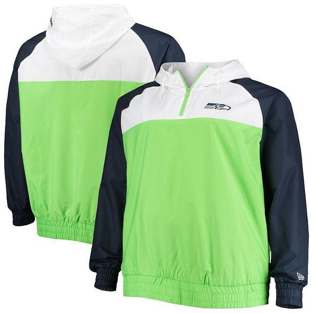 Mens New Era Neon Green/College Navy Seattle Seahawks Big & Tall League Raglan Quarter-Zip Hoodie Product Image