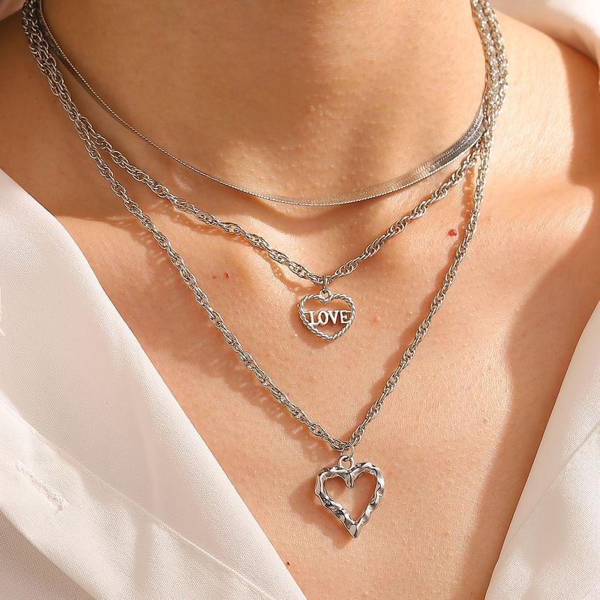 Heart Pendant Layered Alloy Necklace Product Image