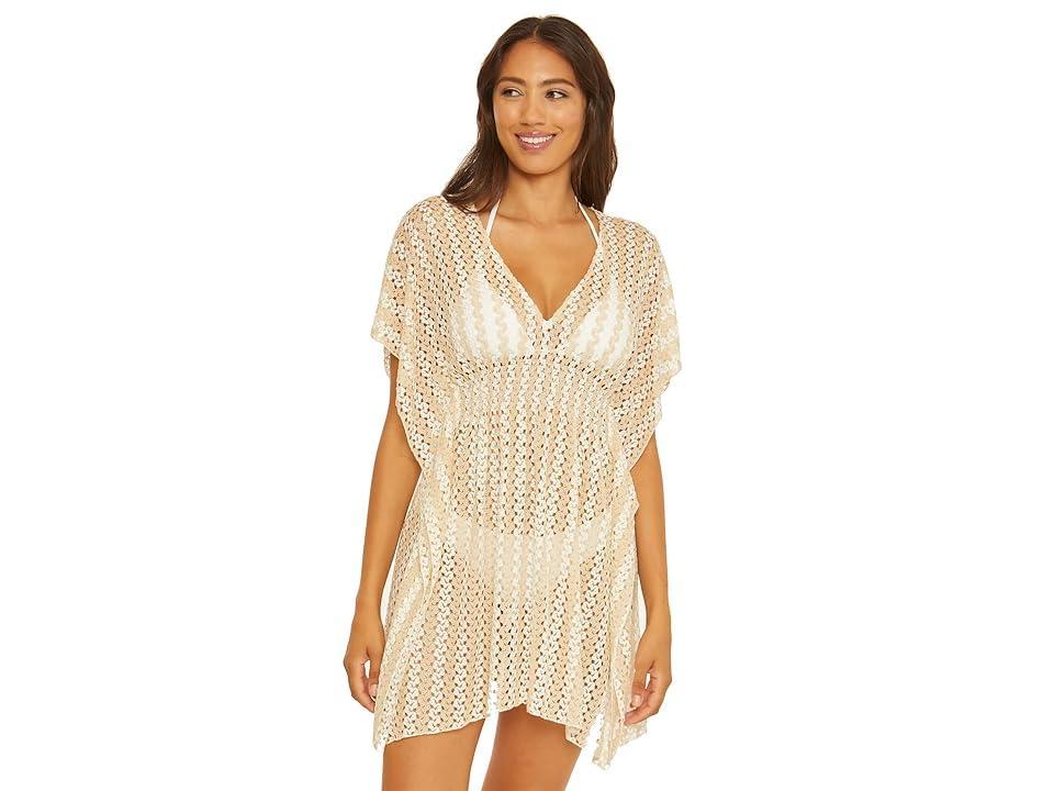 BECCA Golden Metallic Crochet Tunic Cover-Up Gold) Women's Swimwear Product Image