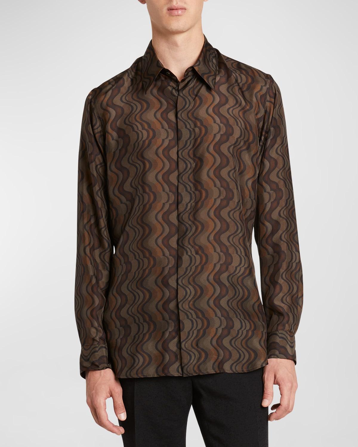 Mens Carvie Patterned Silk Sport Shirt Product Image