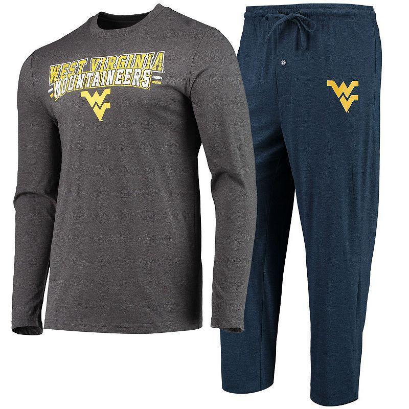 Mens Concepts Sport Navy/Heathered Charcoal West Virginia Mountaineers Meter Long Sleeve T-Shirt & Pants Sleep Set Blue Product Image