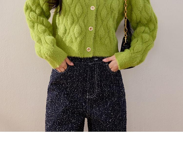 Round Neck Plain Cropped Cardigan Product Image