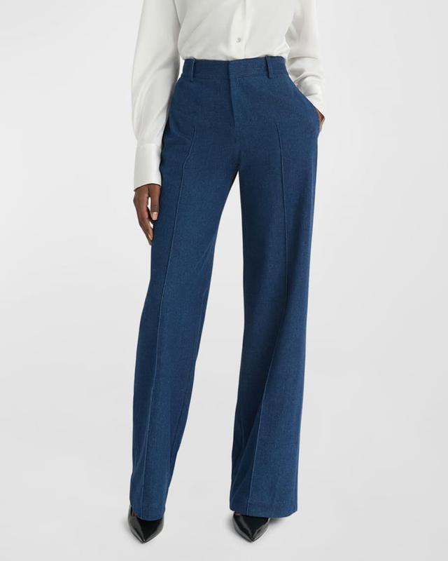 Pintuck Cotton Twill Mid-Rise Wide-Leg Trousers Product Image