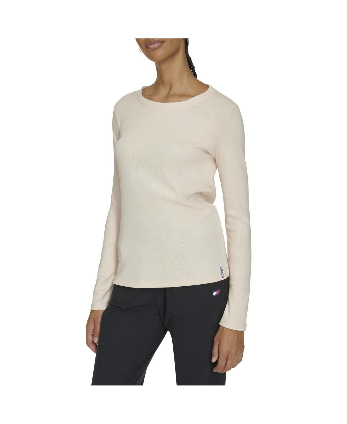 Tommy Hilfiger Womens Cotton Blend Ribbed Long Sleeve T-Shirt Product Image