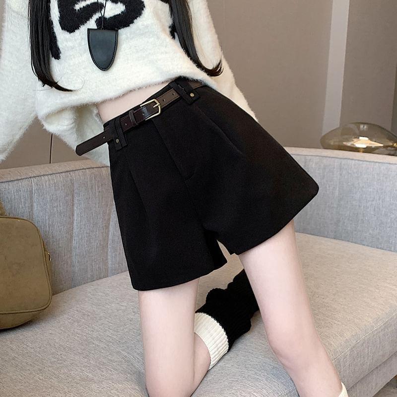 High Waist Plain Dress Shorts Product Image