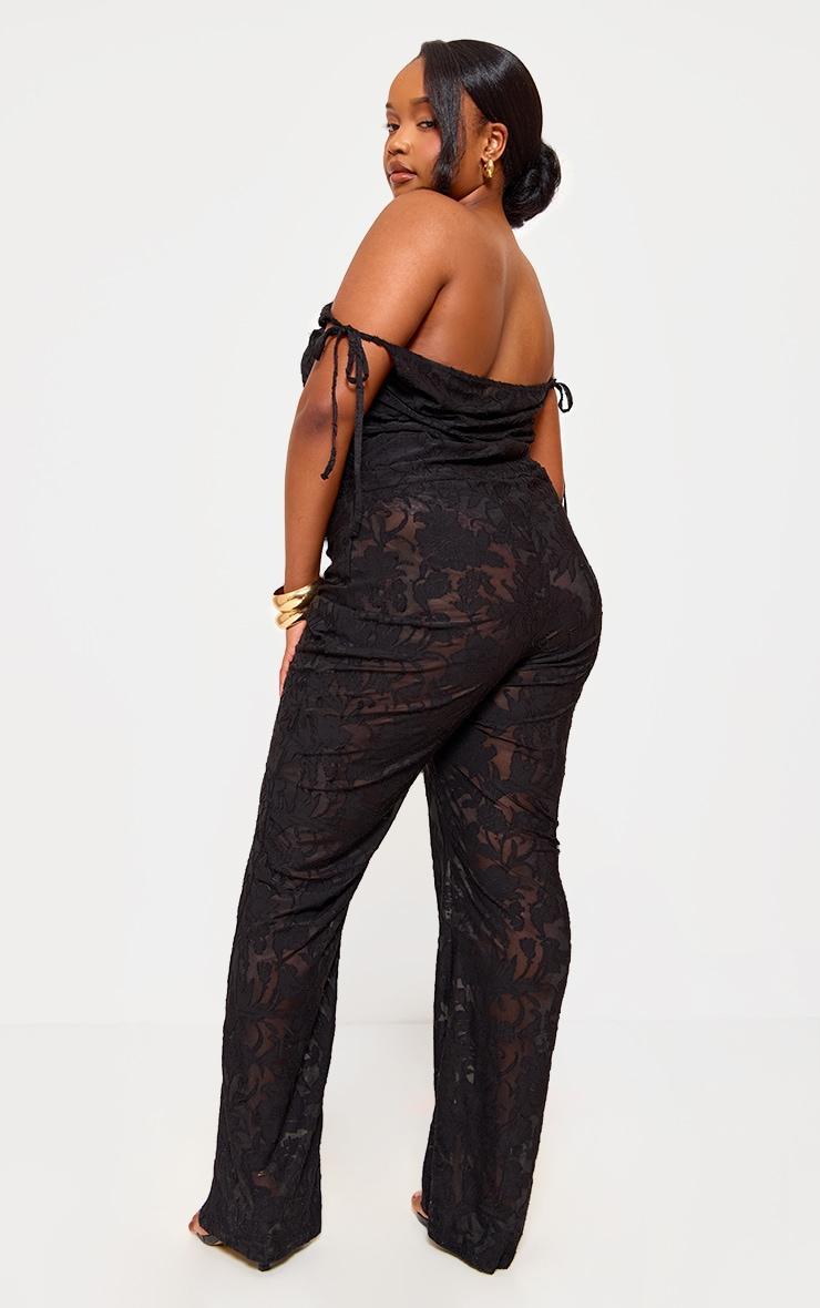 Plus Black Devore Shoulder Tie Jumpsuit Product Image