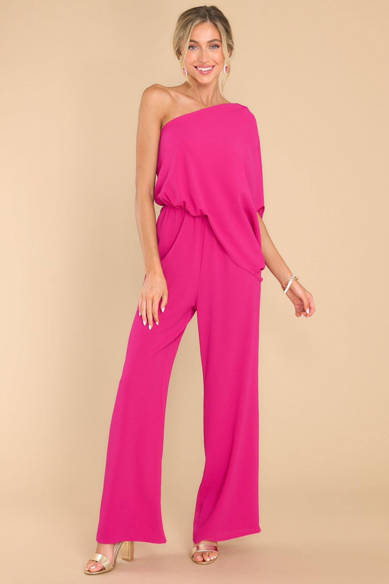 Dreaming Of New Fuchsia One Shoulder Jumpsuit Product Image