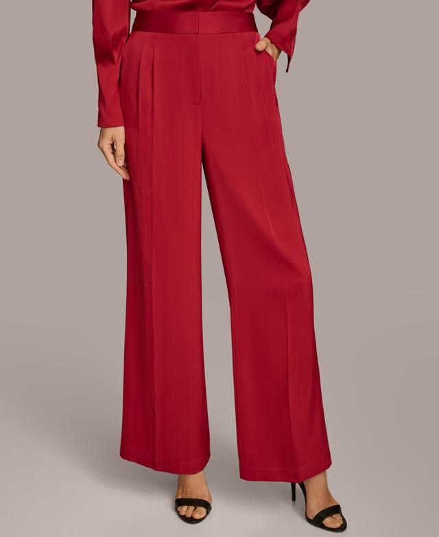 Donna Karan New York Womens Pleated Satin Wide Leg Pants Product Image